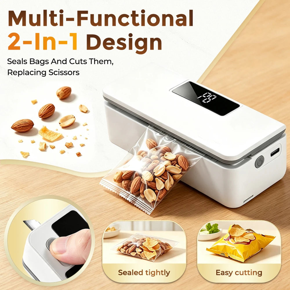 Portable Rechargeable Mini Bag Sealer with Built-in Cutter and 8 Heat Levels - 2