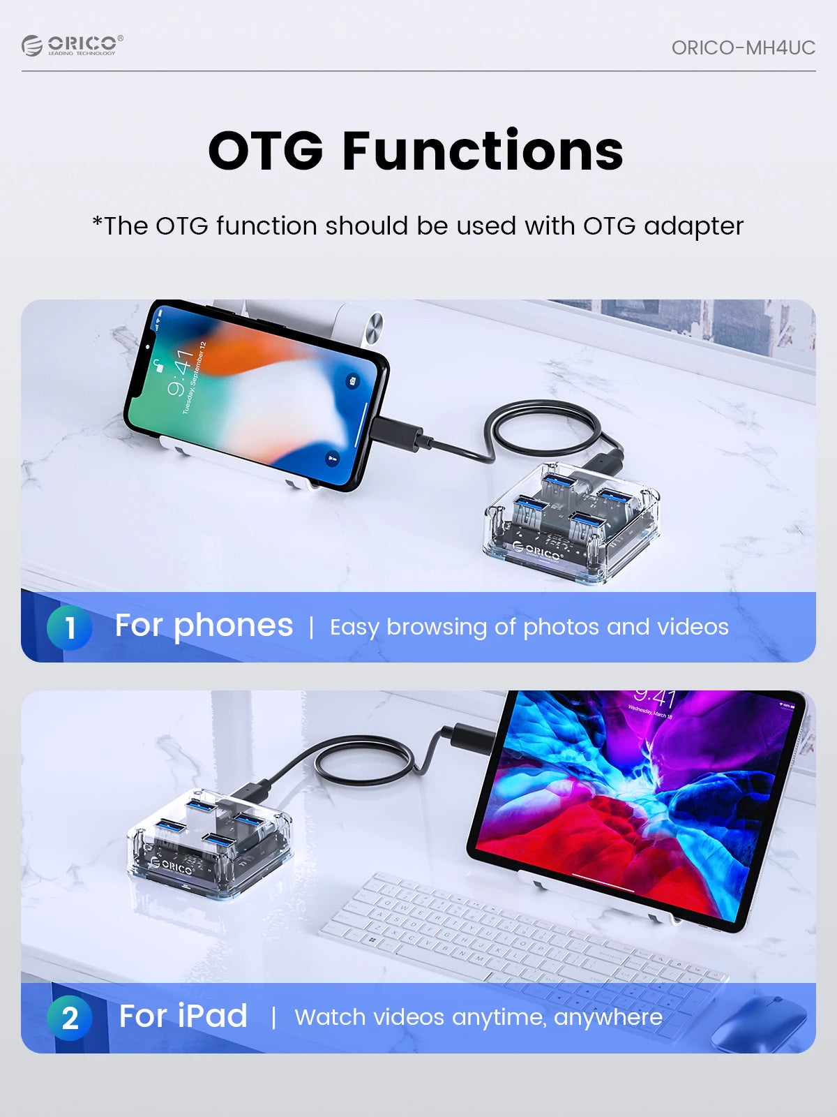 ORICO 4-Port USB-C Hub - High-Speed 5Gbps Data Transfer & Power Supply - 18