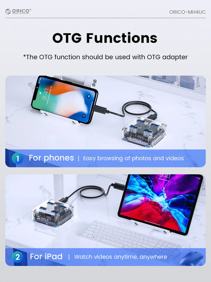 ORICO 4-Port USB-C Hub - High-Speed 5Gbps Data Transfer & Power Supply
