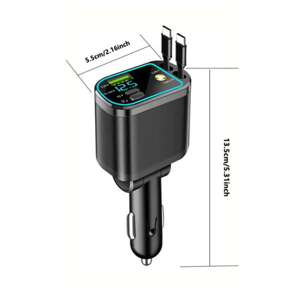 4-in-1 Retractable 100W Fast Car Charger with LED Starlight & Display