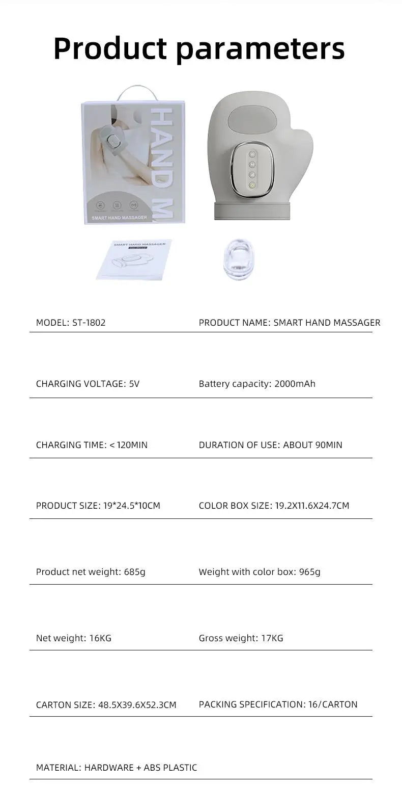 Electric Hand Massager with Finger Stretching & Heat Therapy