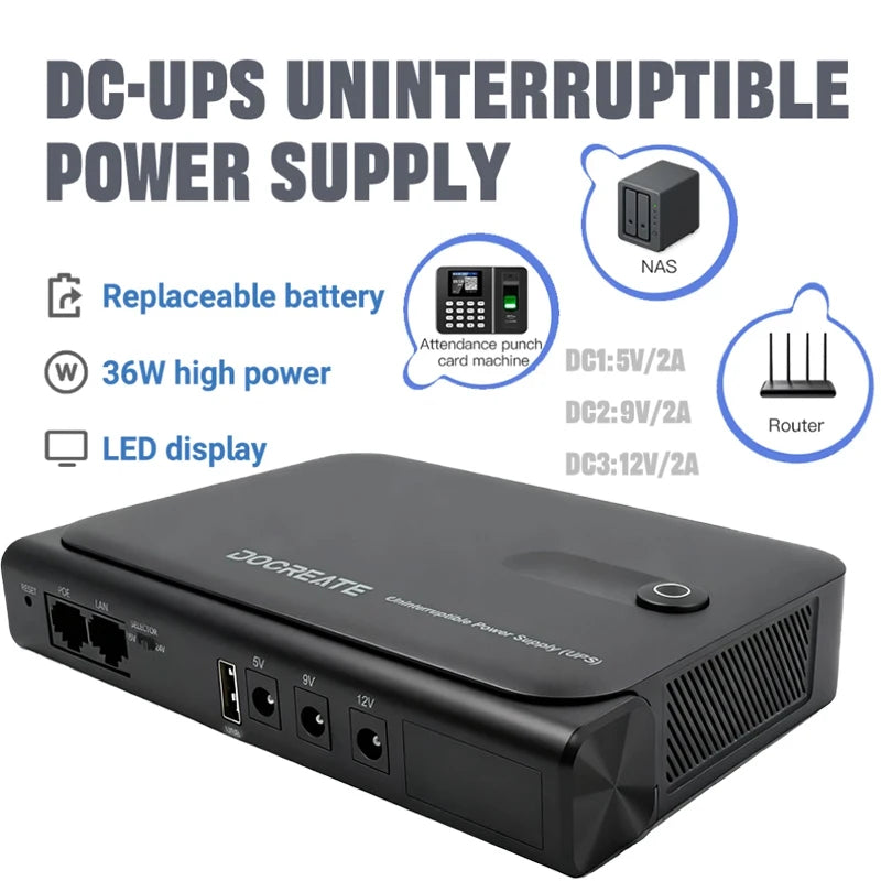 36W Mini DC UPS Backup Power Supply for Router & CCTV - Uninterruptible