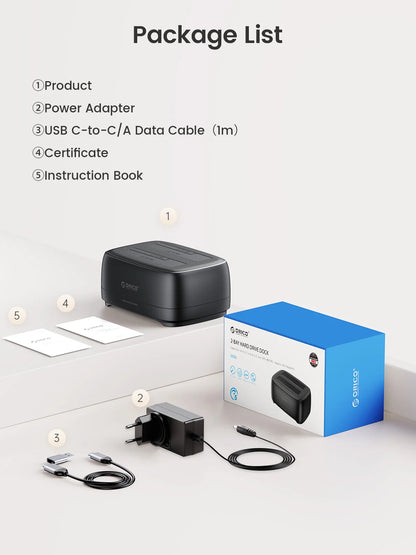 Dual-Bay HDD/SSD Docking Station 36TB USB 3.0 Type-C External Hard Drive Case