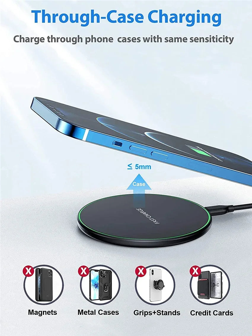15W Fast Wireless Charging Pad - Universal Qi-Certified Charger for All Phones