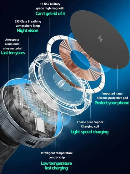 Magnetic Wireless Car Charger with Cooling Fan - 15W Fast Phone Mount