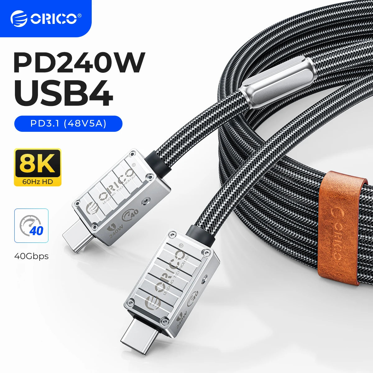 ORICO 240W USB4 Cable - 40Gbps Data, 8K Video & Fast PD Charging - 9