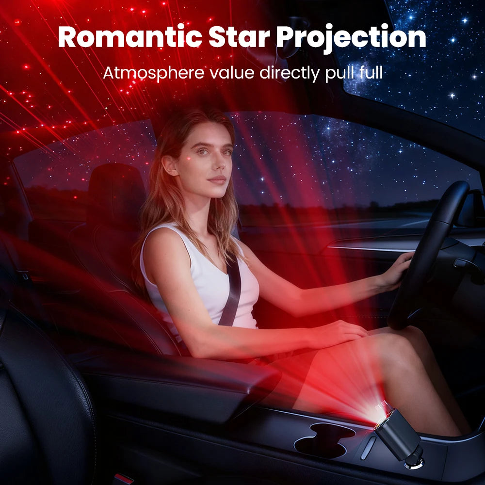 4-in-1 Retractable 100W Fast Car Charger with LED Starlight & Display