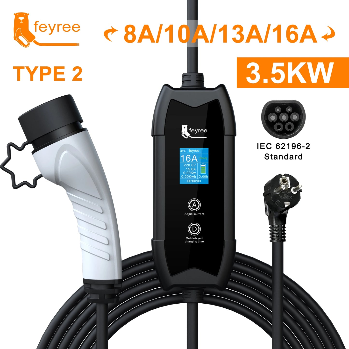 Portable EV Charger 3.5KW Adjustable Electric Vehicle Charging Station