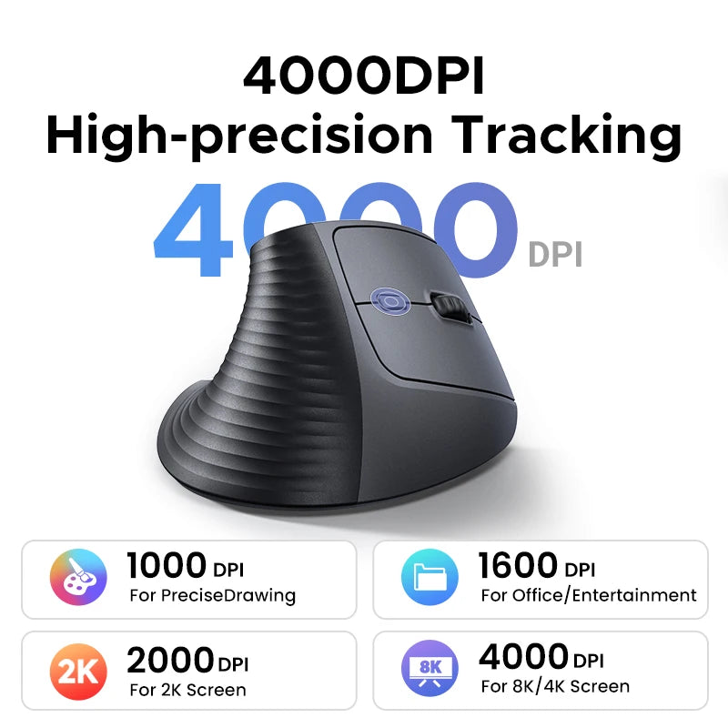 Vertical Ergonomic Wireless Mouse 4000 DPI Optical 2.4G Silent Click