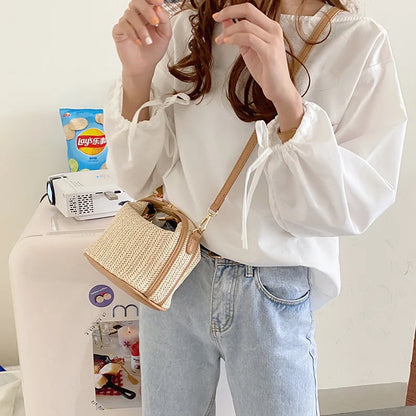 Luxury Woven Straw Bucket Bag