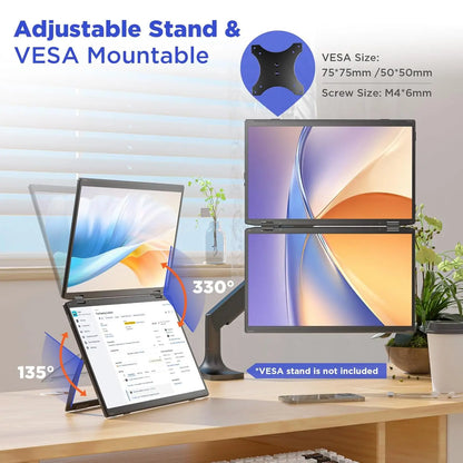 14" Dual Screen Portable Laptop Monitor - 1.2K 1920x1200 IPS Triple Display