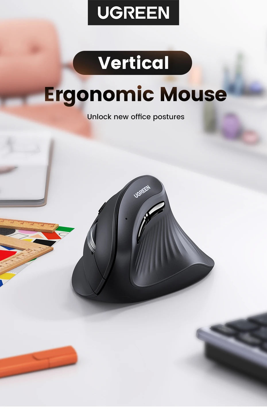Ergonomic Wireless Vertical Mouse - Silent Bluetooth & 2.4G Optical Mouse - 9