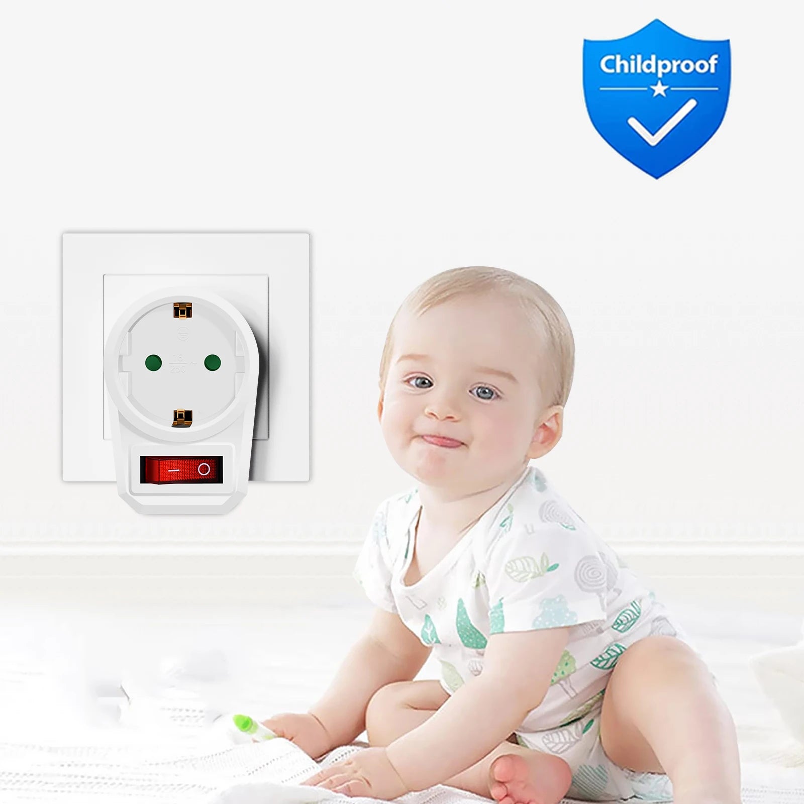 EU Socket Power Adapter with Switch - 16A German Standard Wall Plug - 5