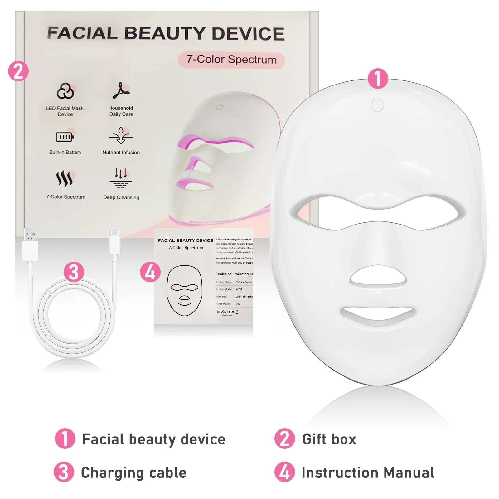 7-Color LED Photon Therapy Facial Mask - Cordless Skin Rejuvenation Device - 17