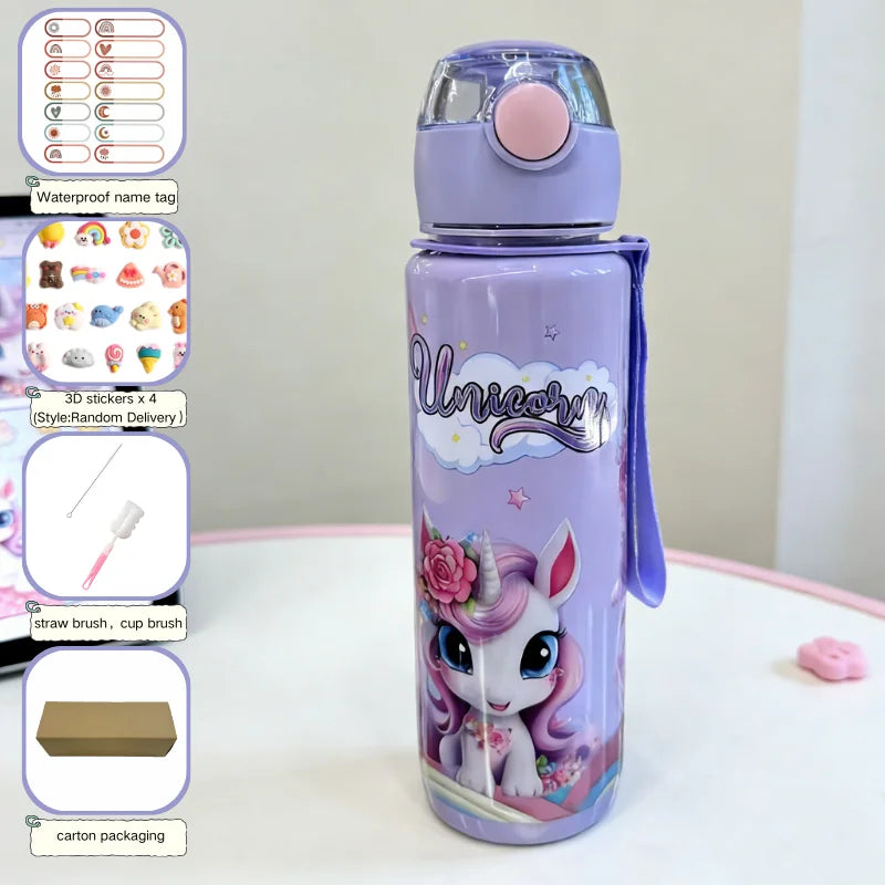 700ml Cartoon Straw Water Bottle – Leak-Proof Portable Kids Sports Cup
