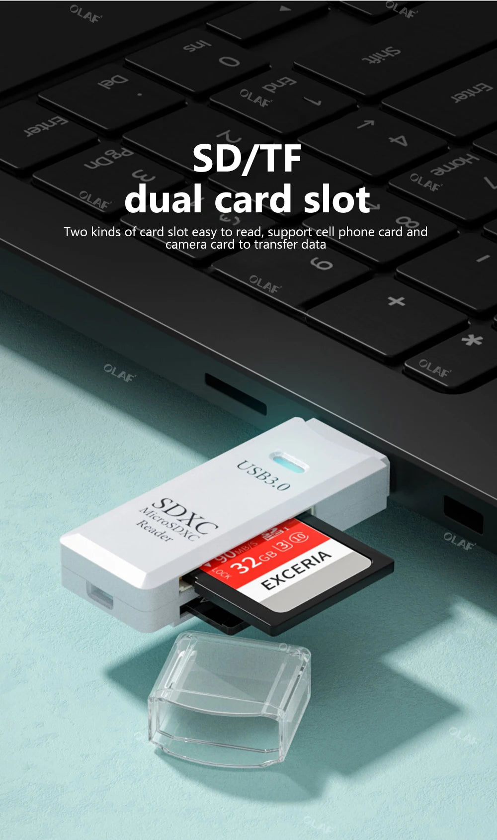 2-in-1 USB 3.0 SD & TF Memory Card Reader - Fast Data Transfer Adapter
