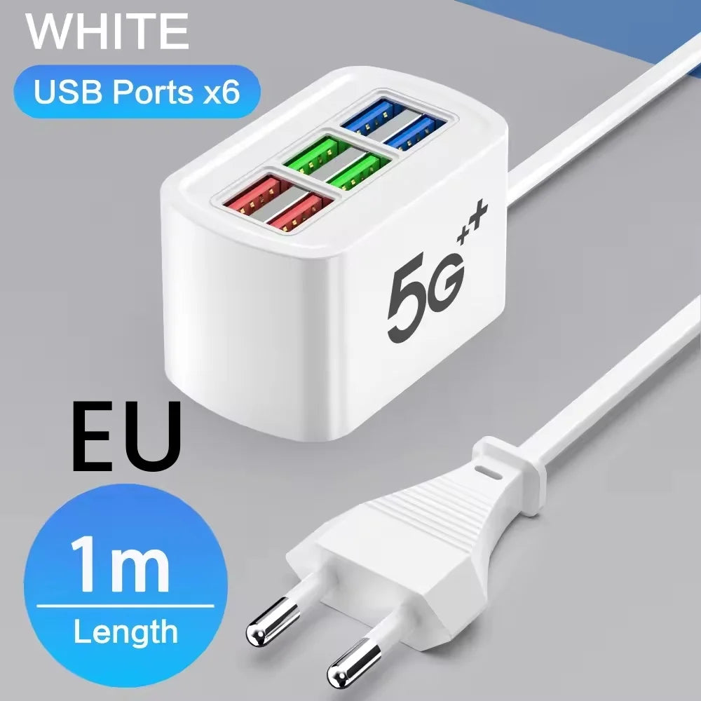 6-Port USB Desktop Fast Charger - Multi-Device Universal Charging Hub