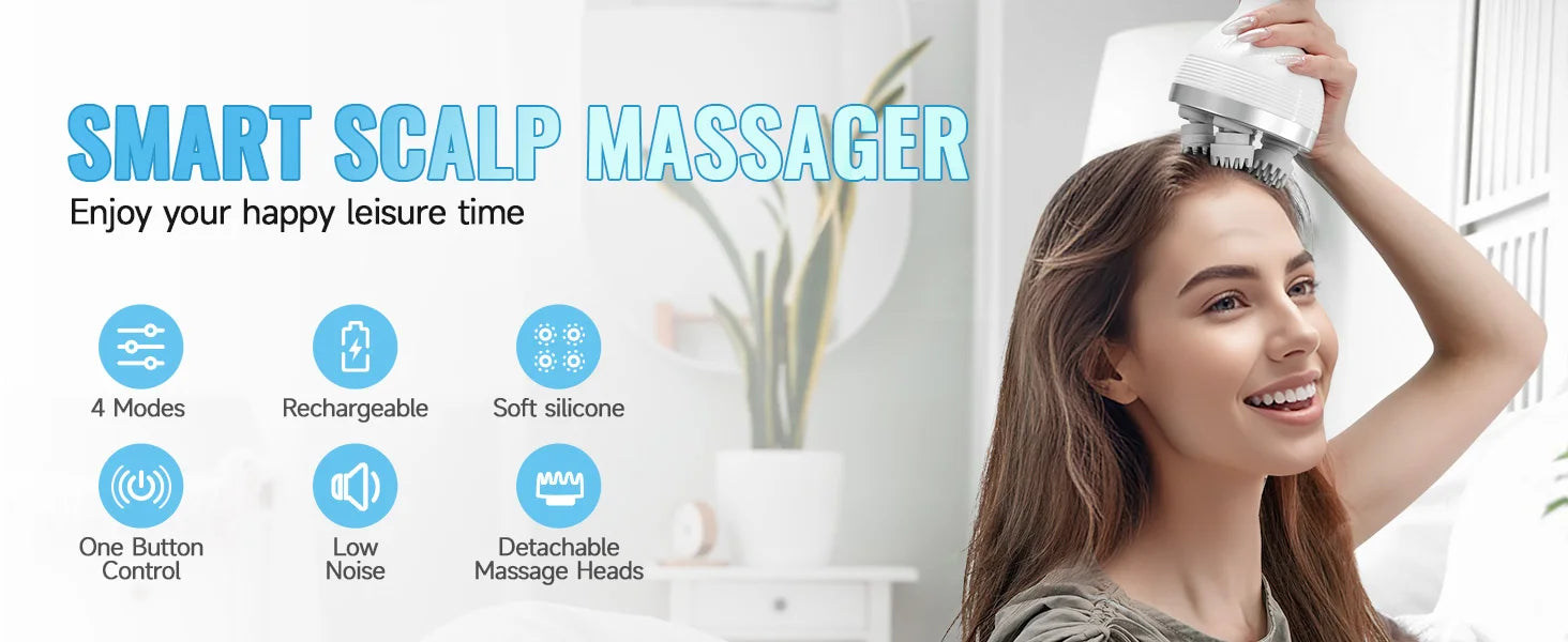 Electric Scalp & Body Massager - Portable Waterproof Deep Tissue Kneading Tool - 6