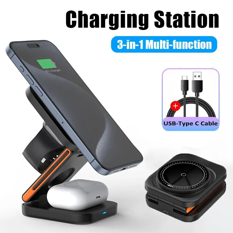 3-in-1 Foldable Magnetic Wireless Charging Station for iPhone & Apple Watch - 2