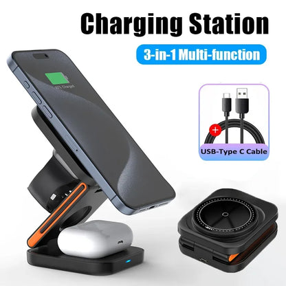 3-in-1 Foldable Magnetic Wireless Charging Station for iPhone & Apple Watch