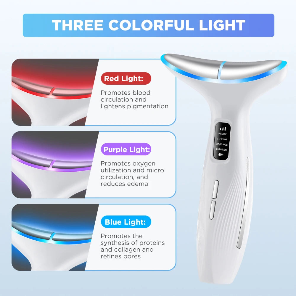 LED Light Therapy Face & Neck Lifting Massager - Anti-Aging Skin Tightening Tool - 3