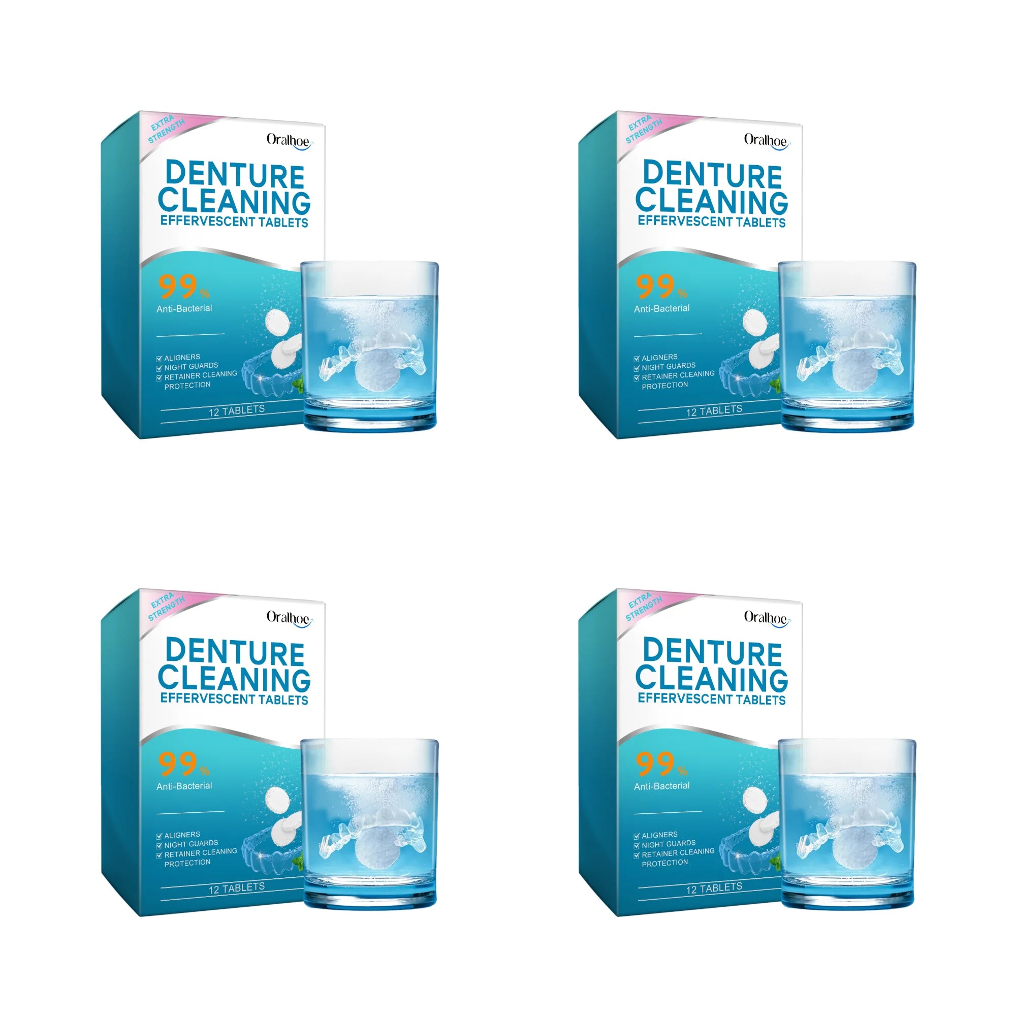 Denture Cleaning Effervescent Tablets - Antibacterial Retainer & Aligners Cleaner - 15