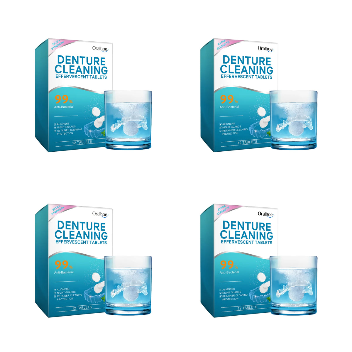 Denture Cleaning Effervescent Tablets - Antibacterial Retainer & Aligners Cleaner