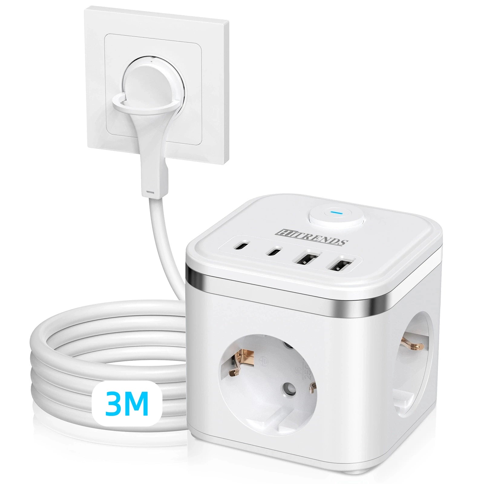 7-in-1 Power Strip with USB-C, Ultra-Thin Flat Plug & 2m Extension Cord - 16