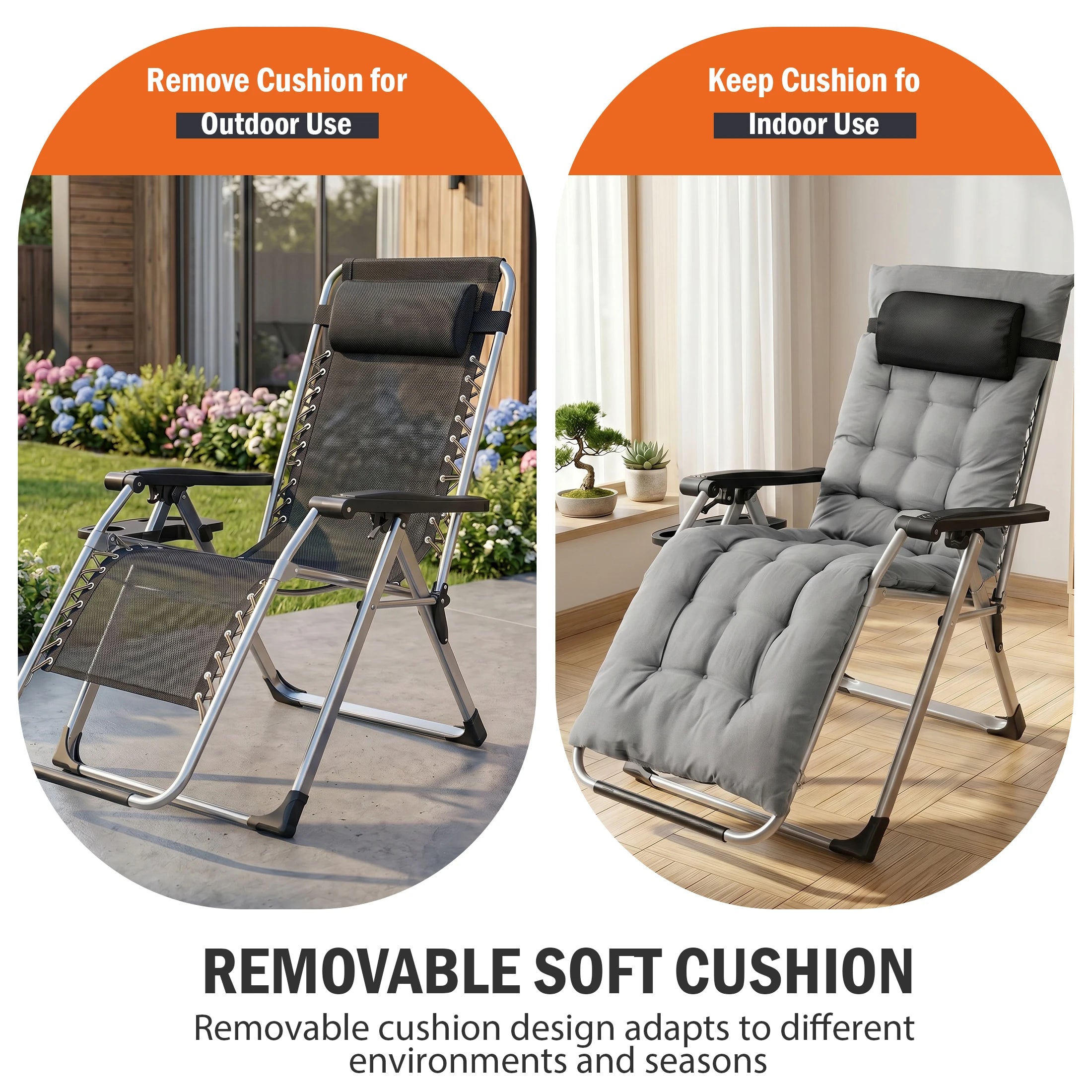 Zero Gravity Reclining Camping Chair with Cup Holder & Removable Cushion - 8