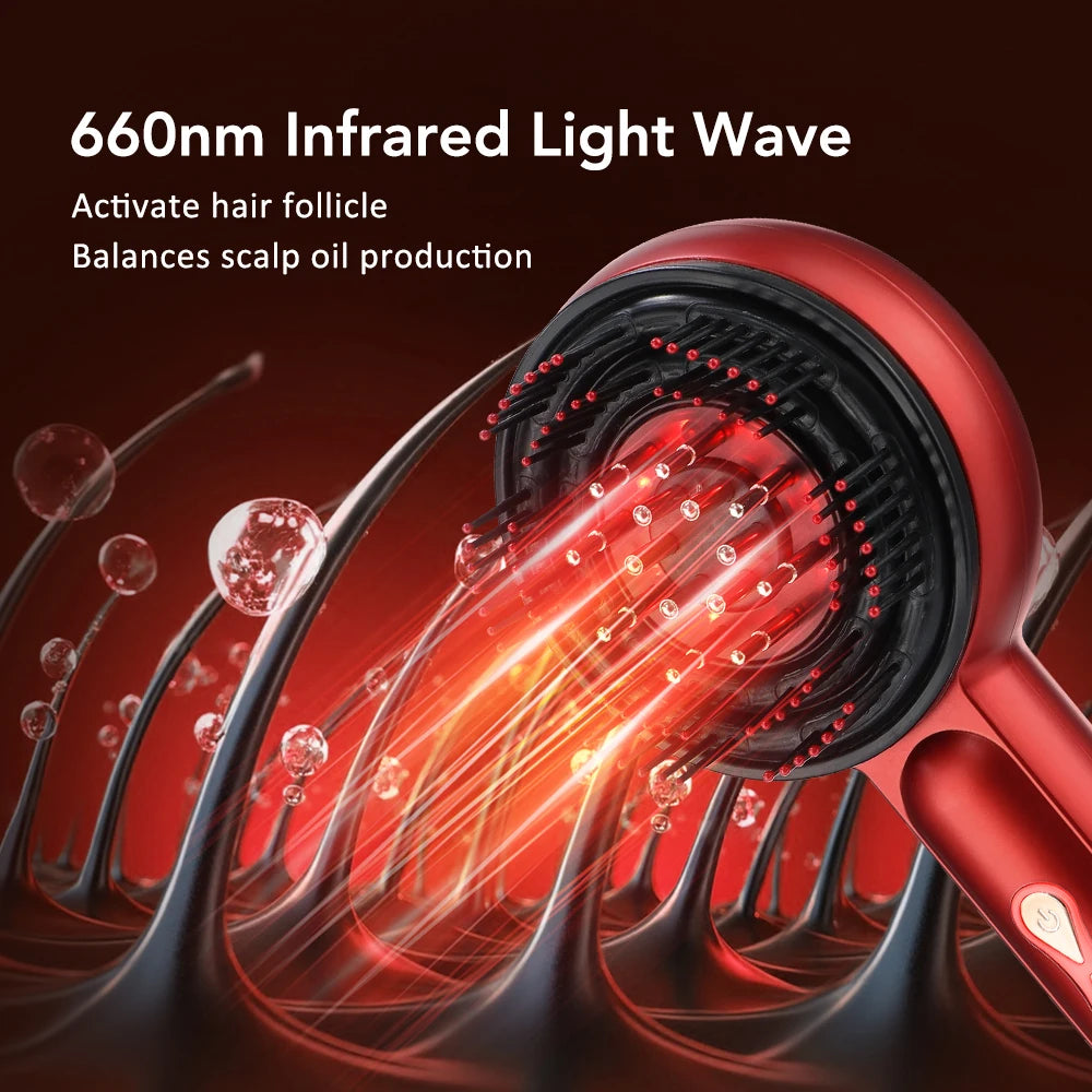 Electric Scalp Massager Comb with LED Light Therapy & Liquid Applicator - 18