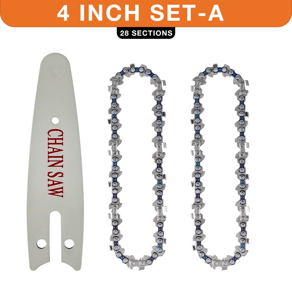 4 & 6-Inch Replacement Chains and Guide Bar Set for Mini Cordless Chainsaws