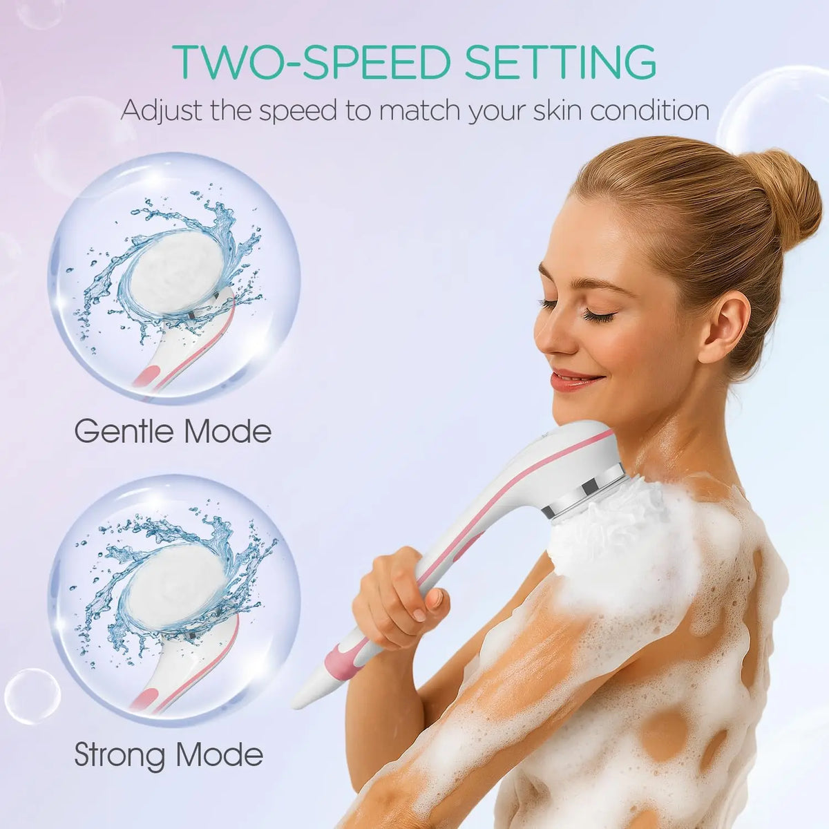 Electric Long Handle Bath Brush - Waterproof Exfoliating Back Scrubber