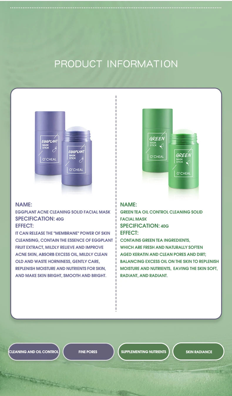 Solid Cleansing Face Mask Stick - Deep Pore Oil Control & Moisturizing