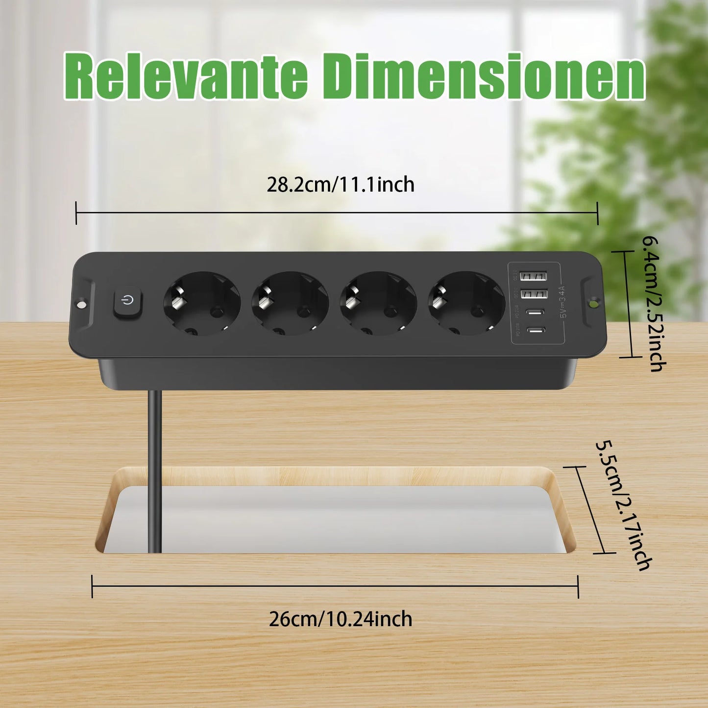 Retractable Desktop Power Strip with 4/6 AC Outlets, USB-C & PD 20W Fast Charge