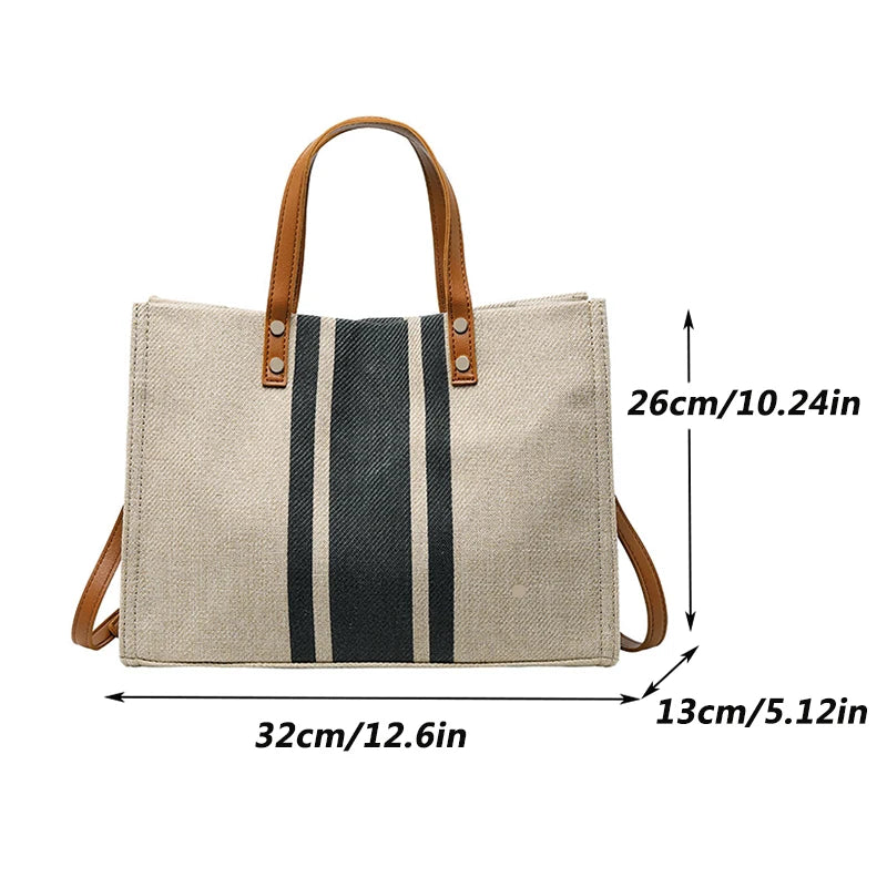 Luxury Striped Canvas Bucket Bag