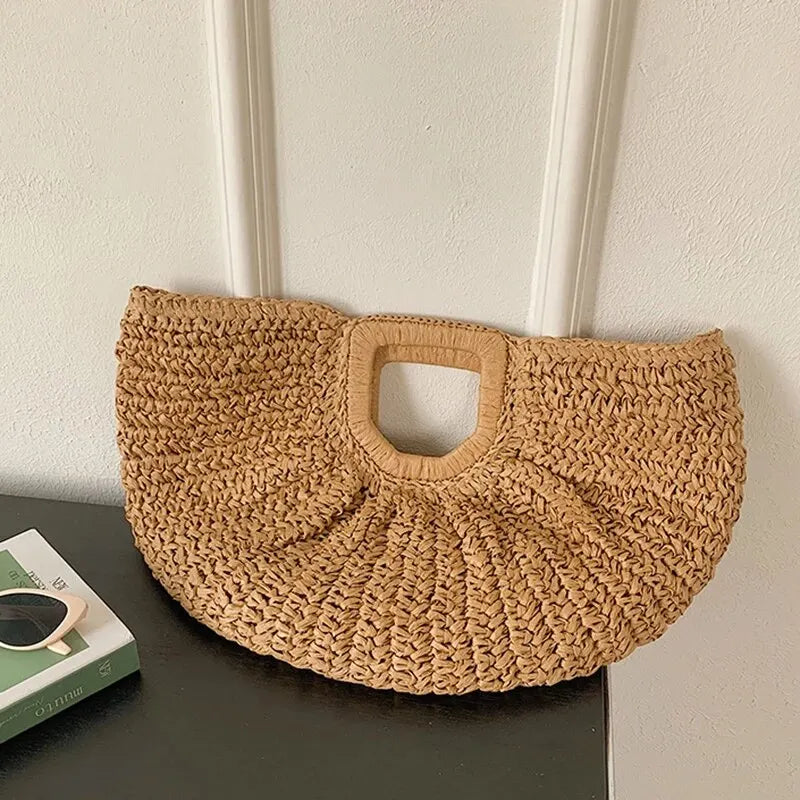 Luxury Half-Moon Straw Tote