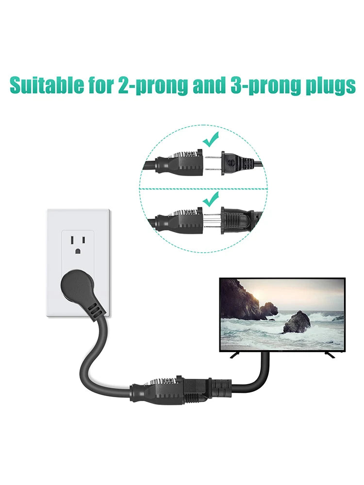 1ft Extension Cord - Low Profile Flat Plug 3-Prong Power Extension Cable - 3