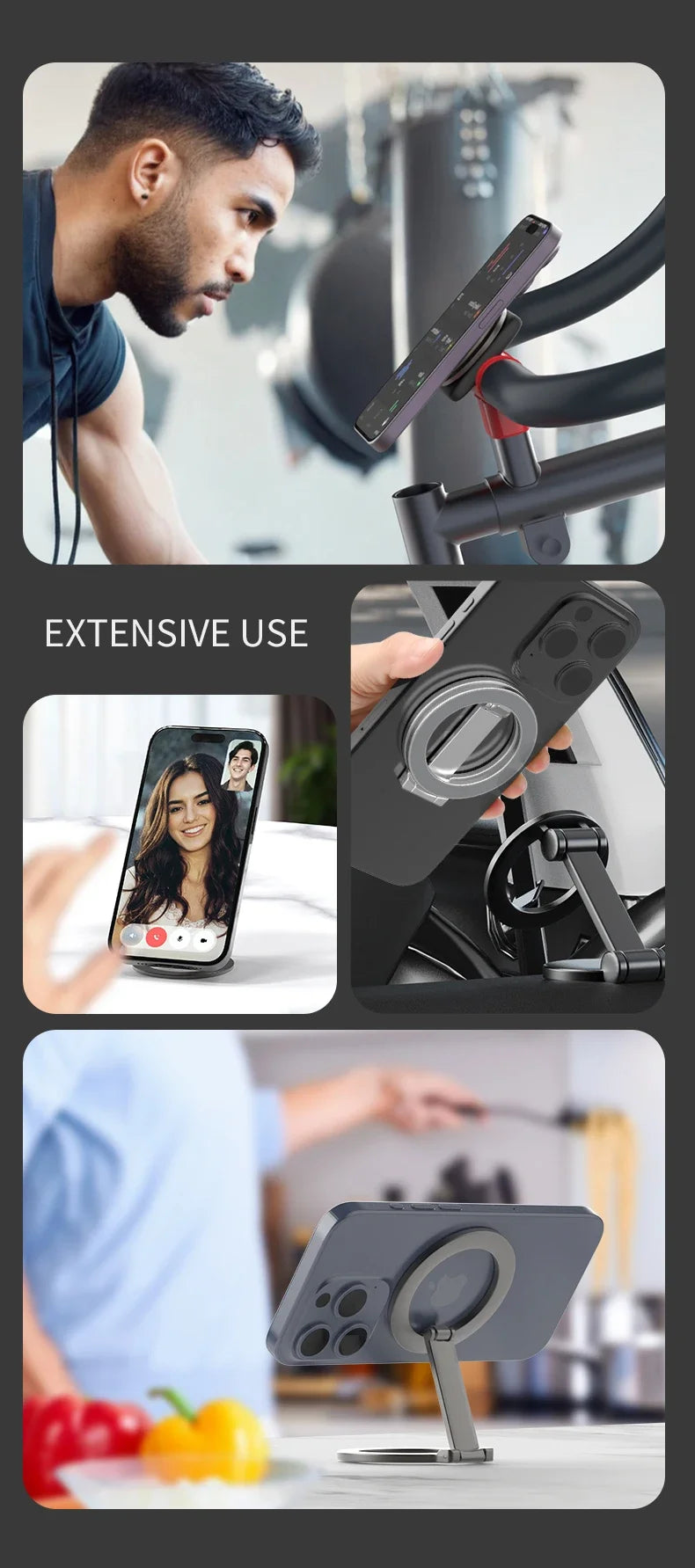 Foldable Magnetic Phone Holder for Gym Treadmill & Car - Magsafe Compatible - 19