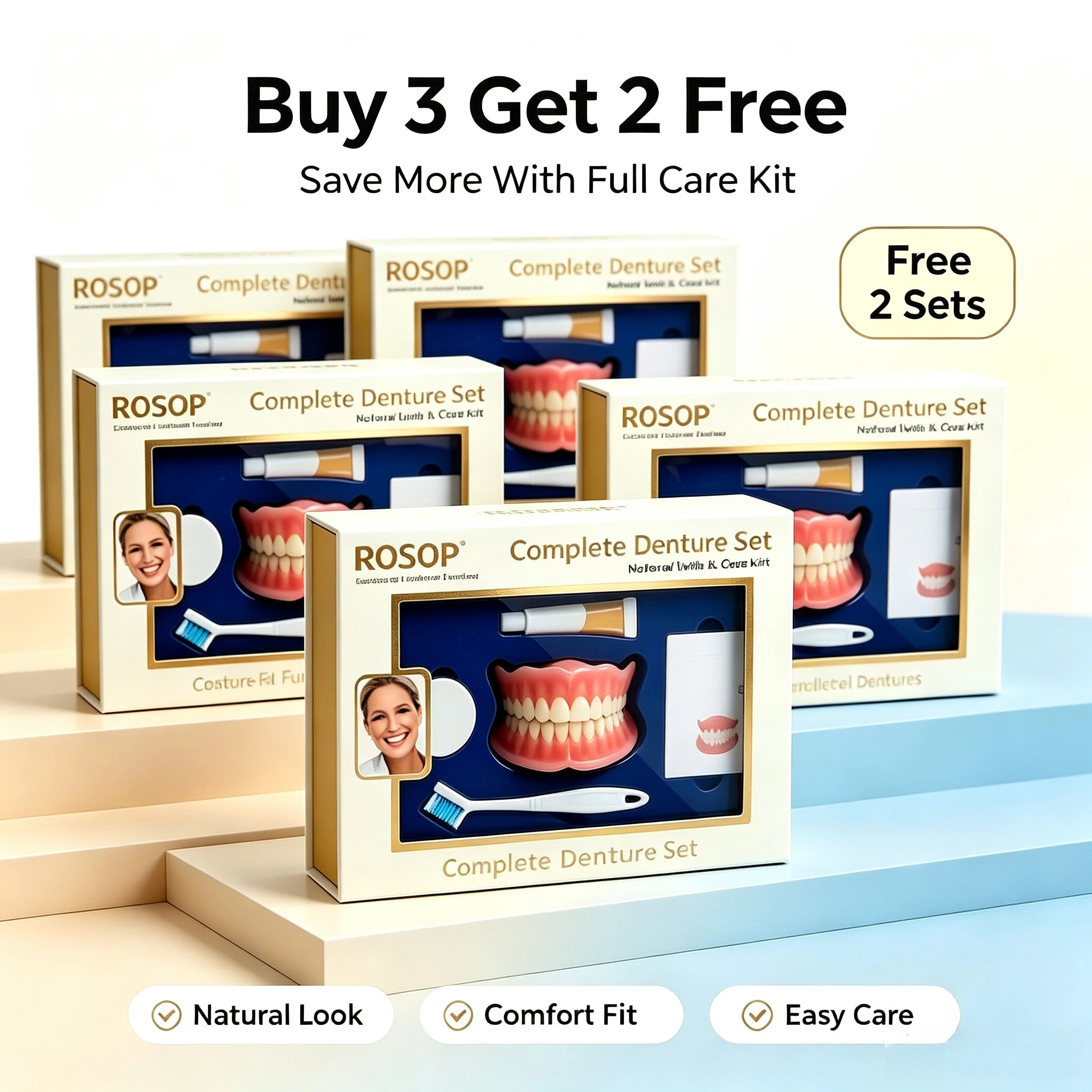 Natural Cosmetic Denture Set - Realistic Upper & Lower False Teeth Smile Makeover - 14