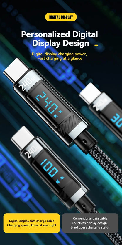 Essager 240W USB-C to USB-C Fast Charging Cable with LED Power Display