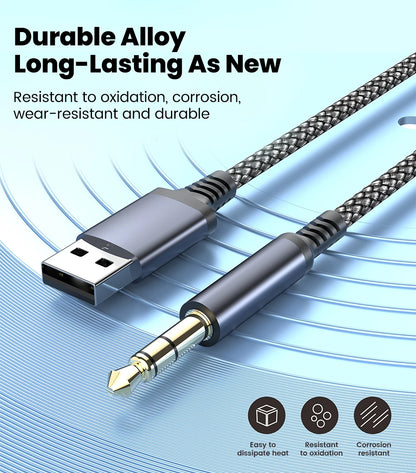 USB to 3.5mm Aux Audio Cable - Male to Male Stereo Adapter for Car & PC