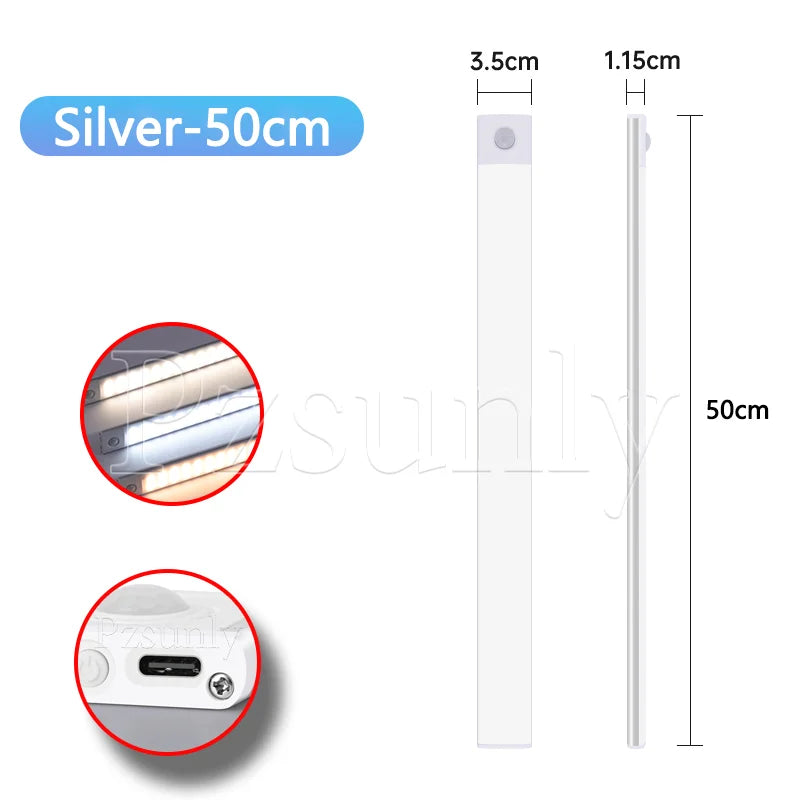 Ultra-Thin LED Under Cabinet Light - USB Rechargeable Motion Sensor Closet & Wardrobe Lighting - 27