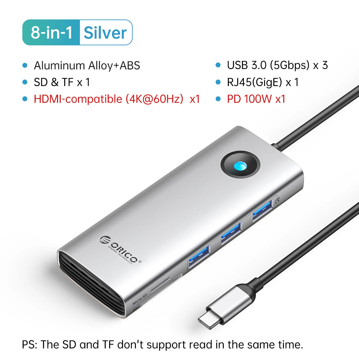 ORICO 10-in-1 USB-C Docking Station 4K HDMI Hub for Laptop & MacBook - 37