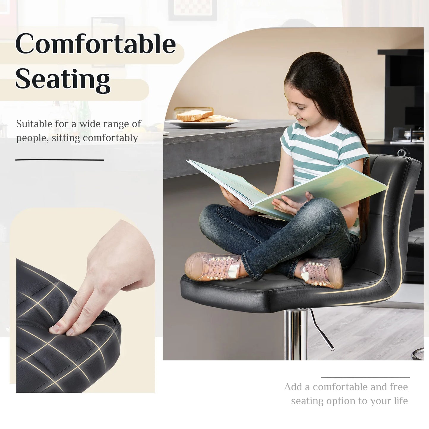 Set of 2 PU Leather Bar Stools - Comfortable Kitchen Counter Height Chairs