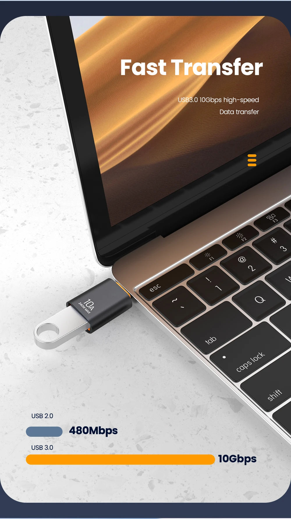 USB 3.0 to USB-C Adapter - Fast Charging & High-Speed Data Transfer OTG