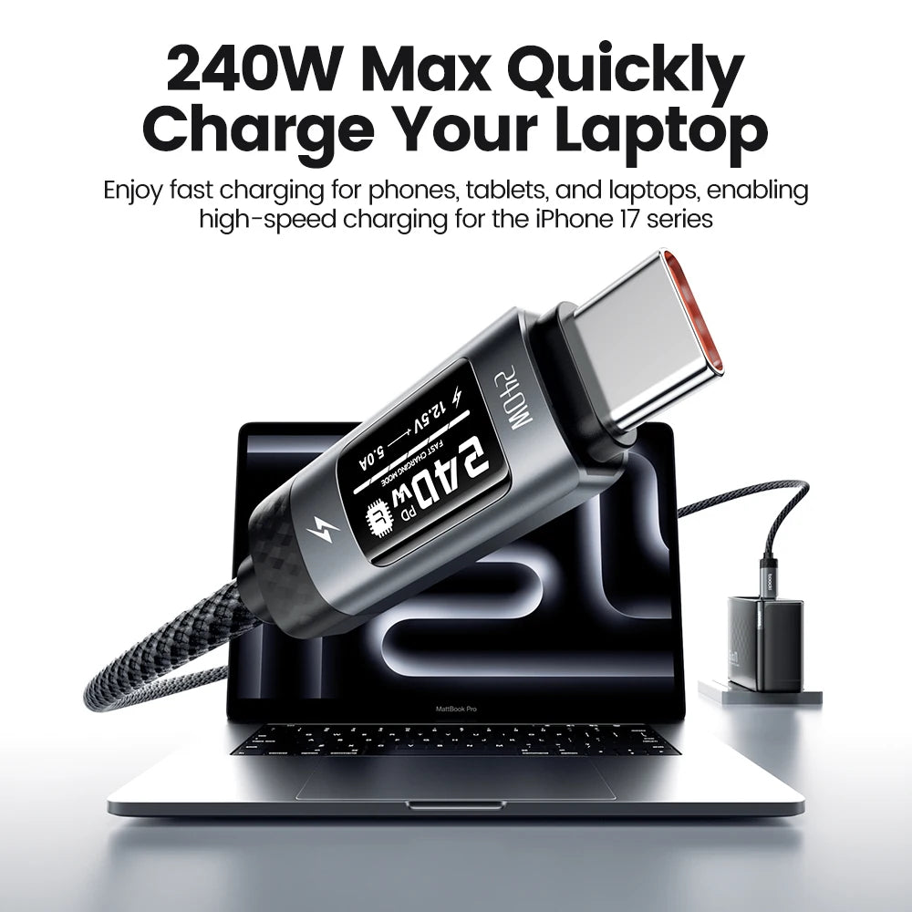 240W USB-C Fast Charging Cable with Real-Time OLED Power Display