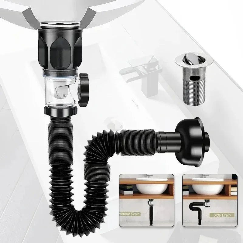 Universal Flexible Sink Drain Pipe - Anti-Odor P-Trap Kit - 1