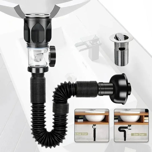Universal Flexible Sink Drain Pipe - Anti-Odor P-Trap Kit