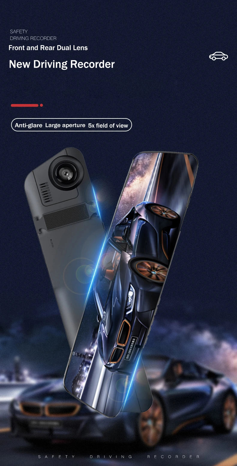 Dual Lens Rearview Mirror Dash Cam - HD 1080P Night Vision Car Recorder - 8