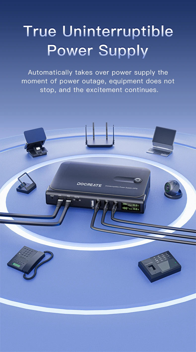36W DC Mini UPS for Wi-Fi Router, Modem & Security Camera - 5V-24V Backup - 8